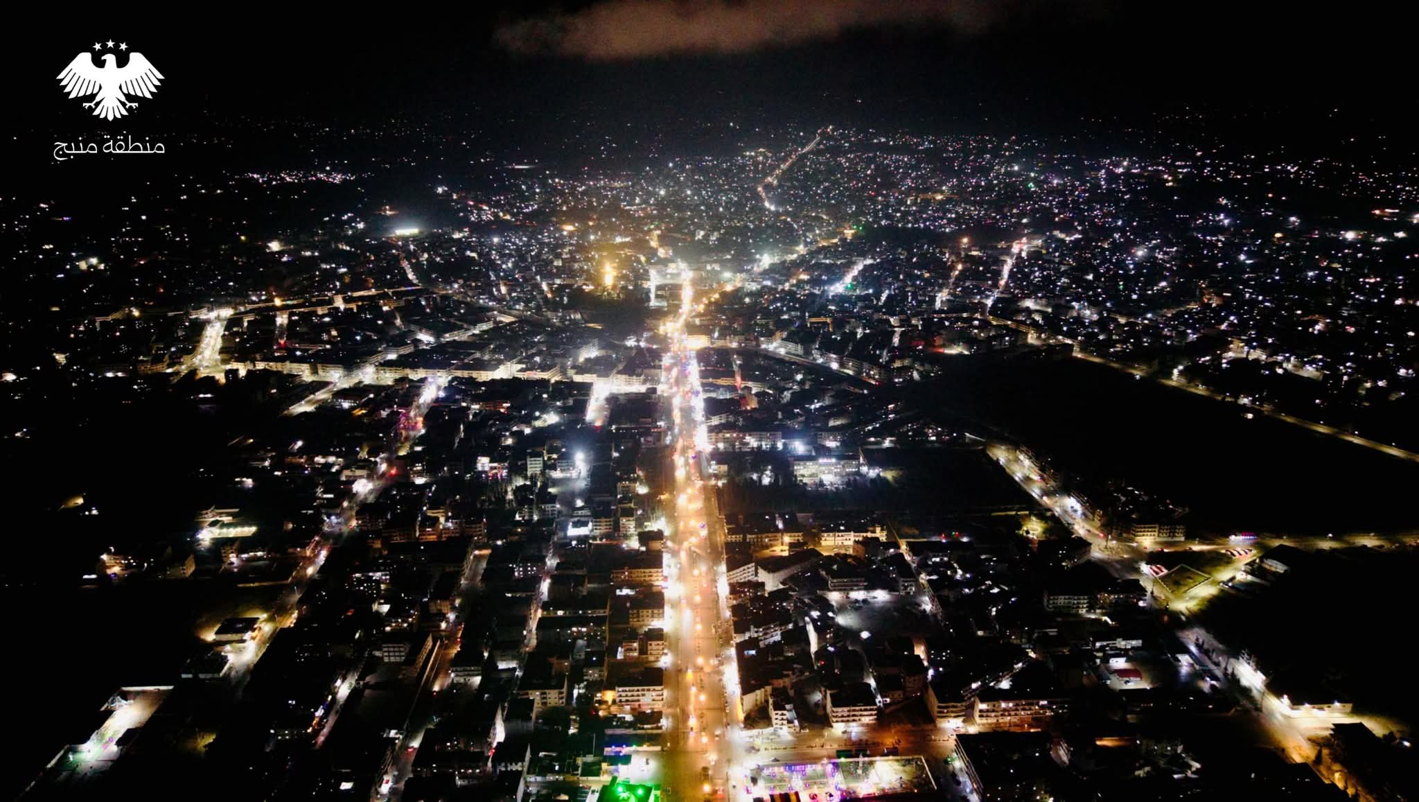 مشهد جوي لمدينة #منبج ليلاً
